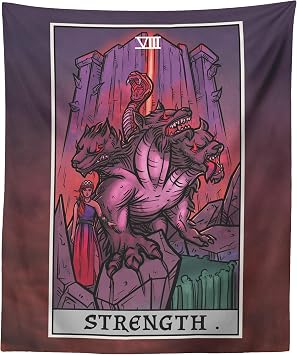 The Ghoulish Garb Strength Tarot Card Tapestry - Persephone & Cerberus - Greek Mythology Home Decor Wall Hanging 60" x 50"