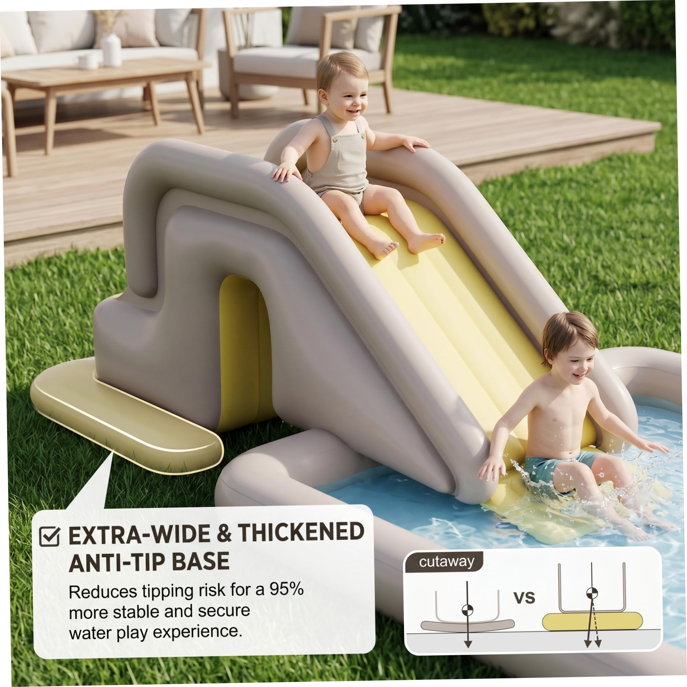 Scivolo Gonfiabile per Piscina, Scivolo Gonfiabile in PVC 200x80 cm con Base Riempibile con Acqua, Scivoli di Facile Installazione per la Festa Estiva nel Cortile dei Bambini (Giallo)