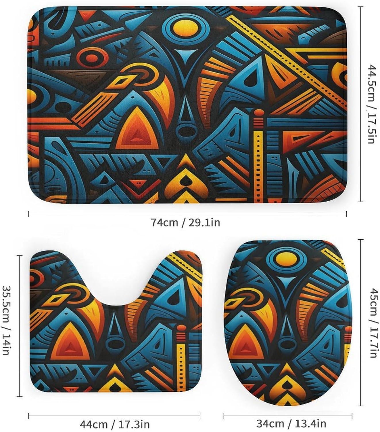 4Pcs African Style Textile Pattern Bathroom Sets Decor with Non-Slip Rugs Fashion Toilet Lid Cover Exquisite U-Shaped Mat Modern Shower Curtain with 12 Hooks Bathroom Decor Accessories image 3