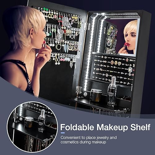 Miniatura 5 de CHARMAID Armario de joyería con tira de luz LED, armario de joyería de piso de 62.5 pulgadas con espejo alto de longitud completa, espejo