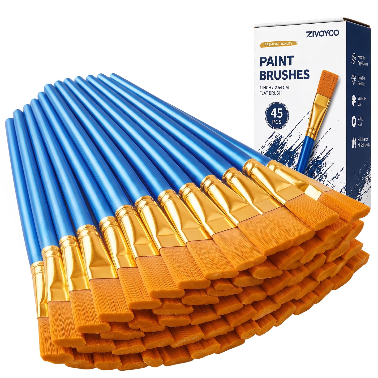 45 Pcs Flat Paint Brushes, 1 Inch Acrylic Paint Brushes for Crafts