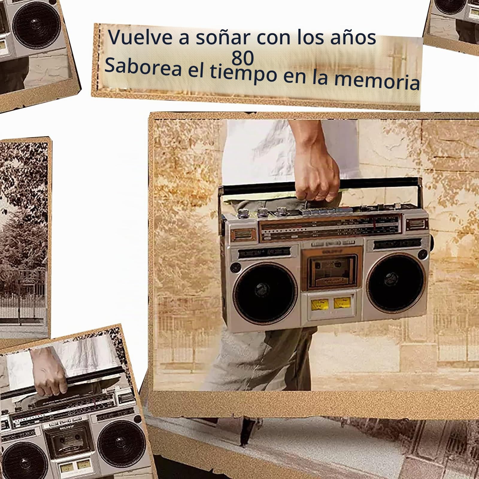 Reproductor de CD estilo retro clásico de los años 80, casete portátil/radio, 10 m de transmisión, compatible SD/USB, 2 altavoces, para reuniones