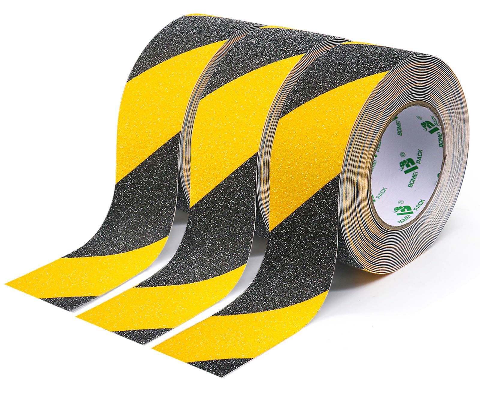 BOMEI PACK Nastro adesivo antiscivolo per scale, nastro adesivo di sicurezza, nastro adesivo antiscivolo, giallo nero, 5 x 10 m, 3 rotoli, nastri di avvertimento, marcatura di sicurezza