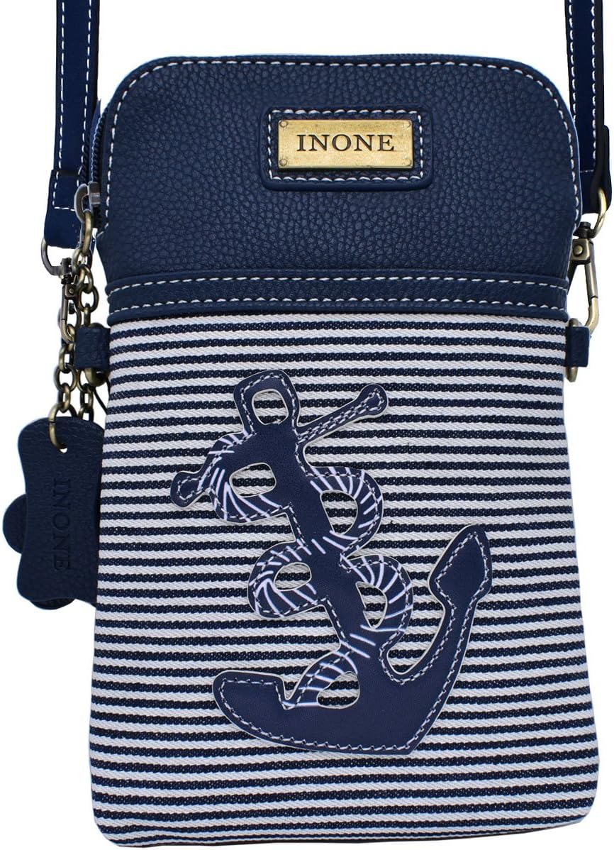 Anchor Crossbody Bag Nautical iPhone Cell Phone Purse Bag PU Leather Canvas Handbag for Smartphone Credit Card Passport Keys - Image 3