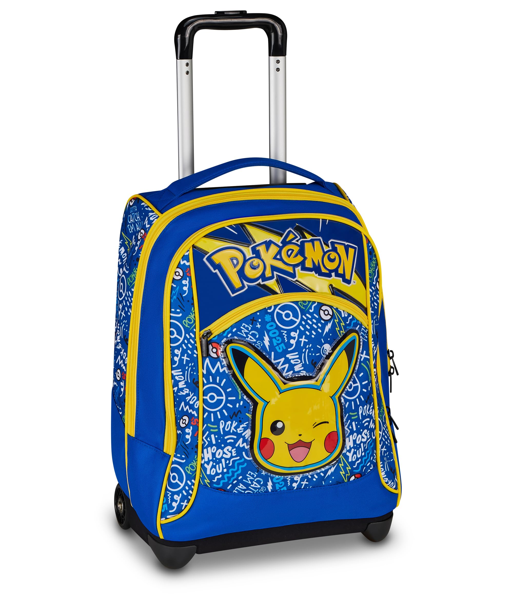Seven Pokemon Big Trolley, 36 L, Doppio Scomparto, Spallacci a scomparsa, Doppio uso, Tasca frontale, Scuola elementare, Pikachu, Bambini e Bambine, giallo/blu