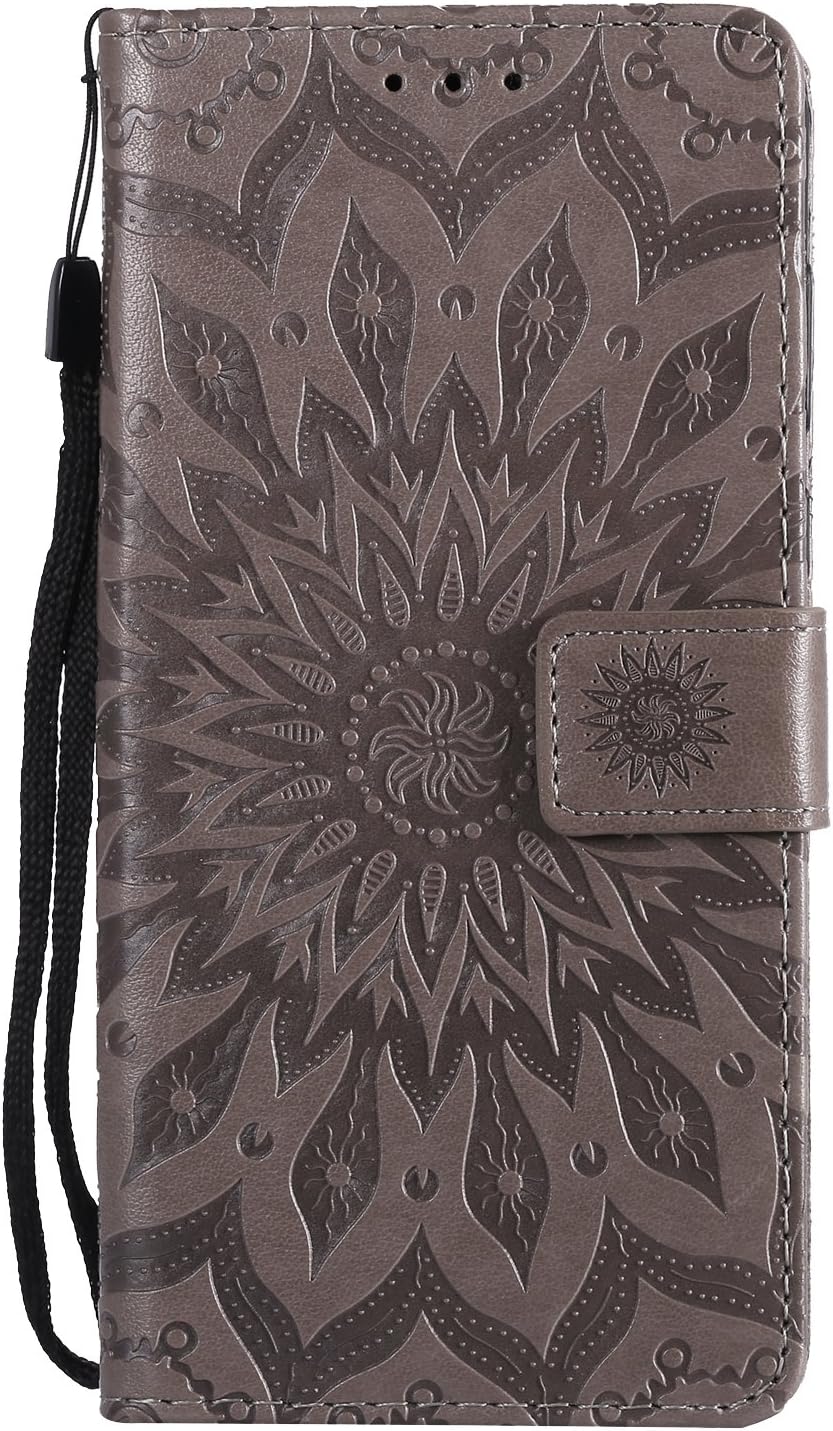 LEMORRY for Wiko Pulp Fab 4G Case Leather Flip Wallet Pouch Slim Fit Bumper Protection Magnetic Strap Stand Card Slot Soft TPU Cover for Wiko Pulp Fab 4G, Blossom Gray