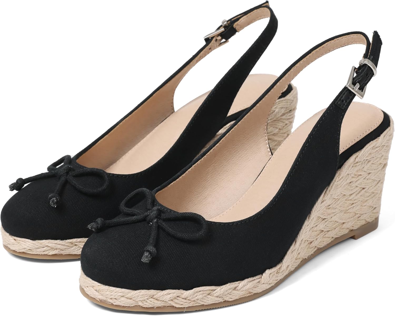 EQAUDES Womens Espadrilles Wedges Sandal Closed Toe Slingback Platform - Bow, Wedge, Summer, Cute, Raffia, Adjustable Strap, Casual Wedding Shoes