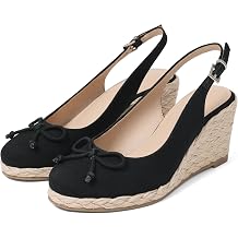 EQAUDES Womens Espadrilles Wedges Sandal Closed Toe Slingback Platform - Bow, Wedge, Summer, Cute, Raffia, Adjustable Strap, Casual Wedding Shoes