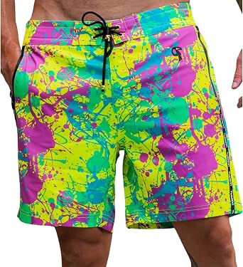 Tucann Mens Trunks 7" Compression Liner Quick Dry Zipper Pocket Chlorine Resistan 4 Way Stretch Printed Swim Shorts for Men