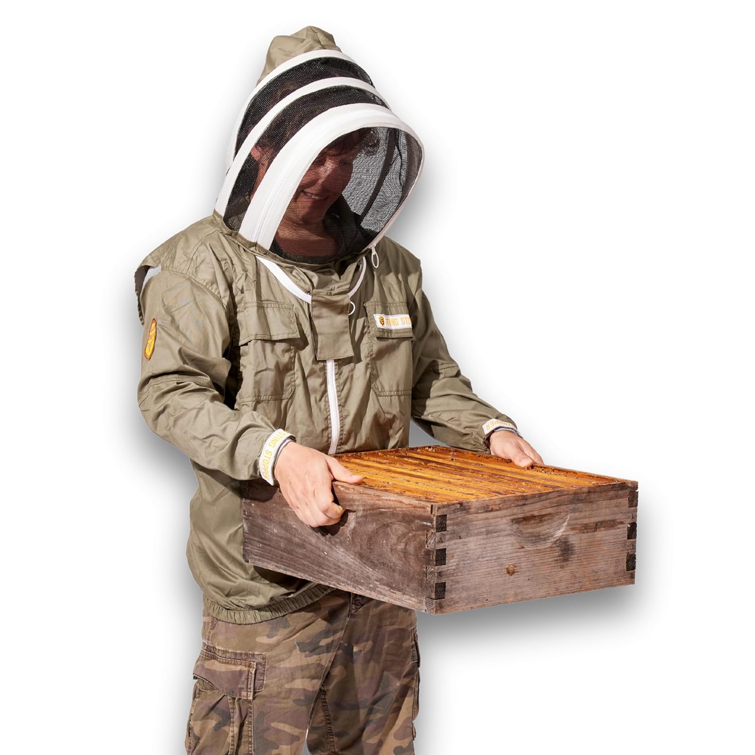 Performance Beekeeping Jacket - Ultra Light Weight, UV Protection and Ventilated, Quick on and Off Design with Velcro and Elastic Cuffs for Beekeepers - X-Large, Olive Green