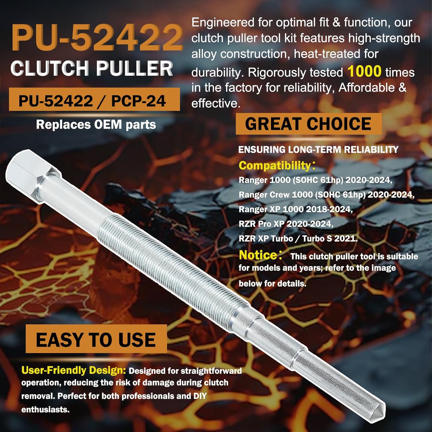 4-Piece Clutch Puller Tool Kit - Includes Primary Drive Clutch Pullers for Polaris Models 1985-2024: Fits Ranger, RZR, Sportsman, General, Scrambler - OEM # 2870506, PA-48595, 2872085, PU-52422