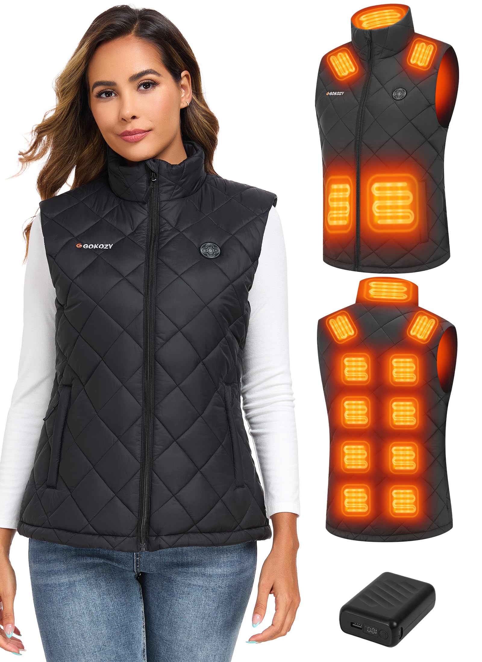 Gilet Riscaldato Donna con 12v 20000mah Batteria,Gilet riscaldabile con 13 Zone, 3 Temperature Elettrico Leggero Giacca Riscaldata Regolabili Outdoor/scii/cacci