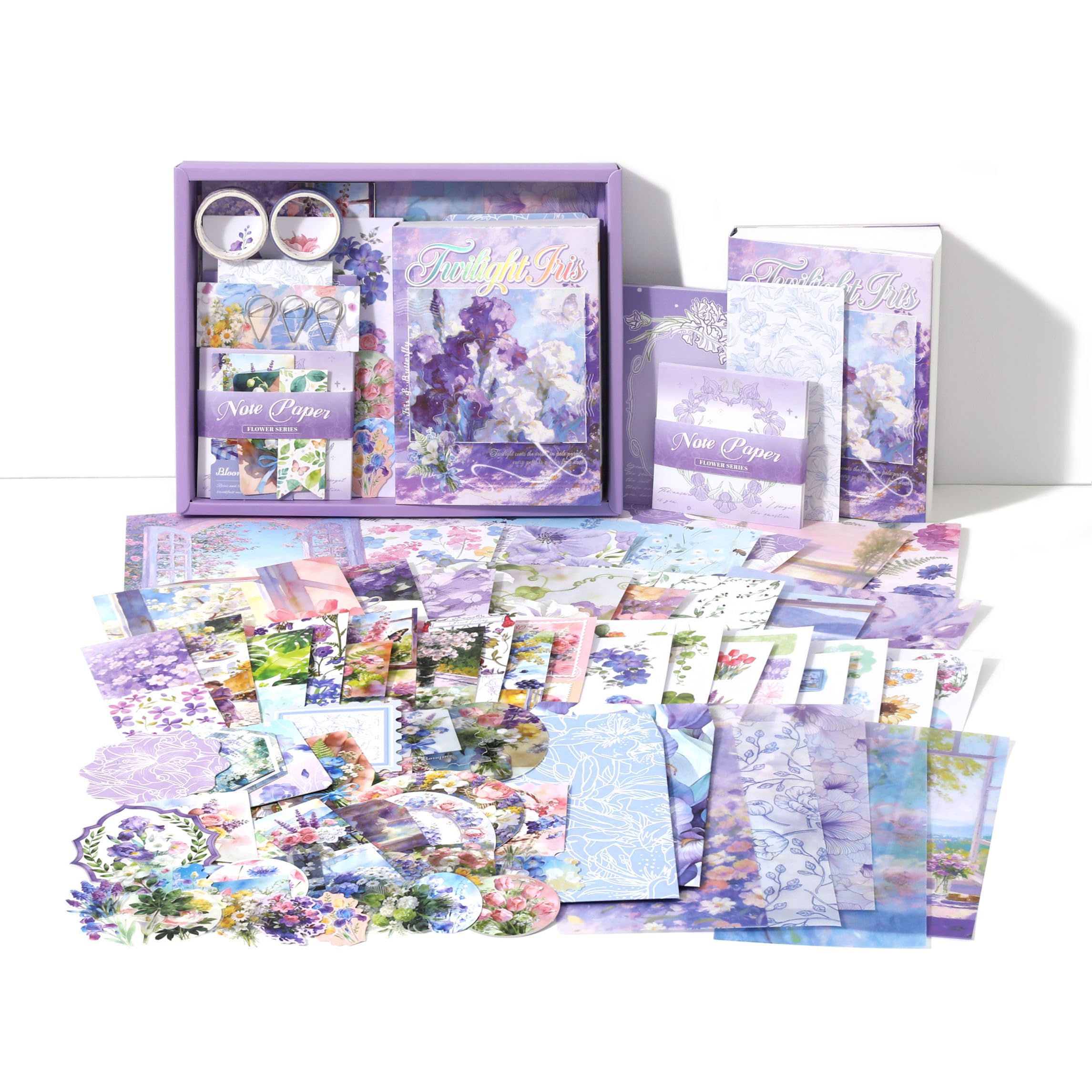 VIBE VISTA Vintage Aesthetic Scrapbook Kit, 346 Pcs, A6 Grid Notebook, Washi, Envelopes, Scrapbook Papers, Folding Labels, Background Papers, Photo Frames, Calendar Stickers, Stickers (Twilight iris)