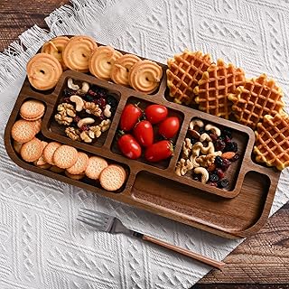 Handcrafted Acacia Wood Charcuterie Cheese Board Serving Platter Tray - 15x8 Divided Compartments for Fruits, Nuts & Dips | Rustic Farmhouse Elegant Style, Wedding Party Gift(No Ceramic Bowl)