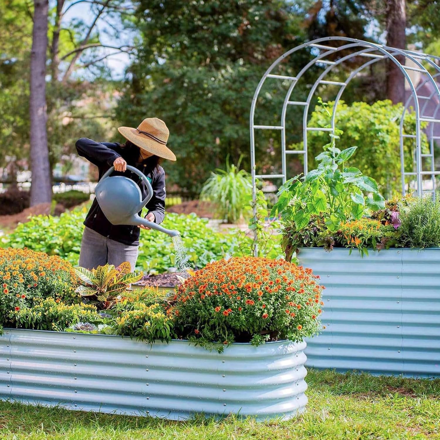 YUHANG Raised Garden Bed Kit,Planter Boxes,Made Zinc-Aluminium Steel,Sturdy and Stable,Easy to Assemble,for Growing Flowers,Fruit and Vegetables,105/150/195cm (Green,195×60×43cm)