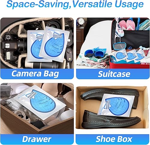 Miniatura 21 de Paquete de 12 bolsas colgantes para absorber la humedad, paquetes absorbentes de humedad con 6 ganchos reutilizables, paquetes de humedad, paquetes