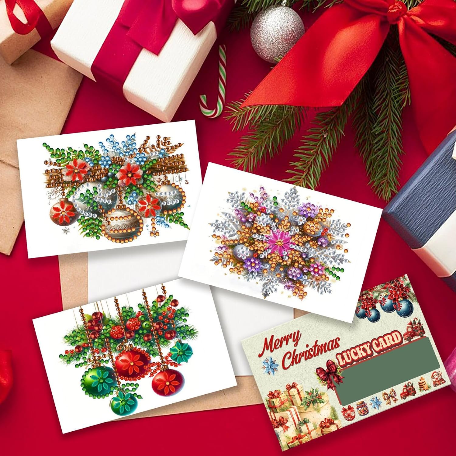 yzARTche Diamond Art Painting Christmas Greeting Cards with Envelopes, DIY Christmas Greeting Cards for Family, Friends-4PCS-C