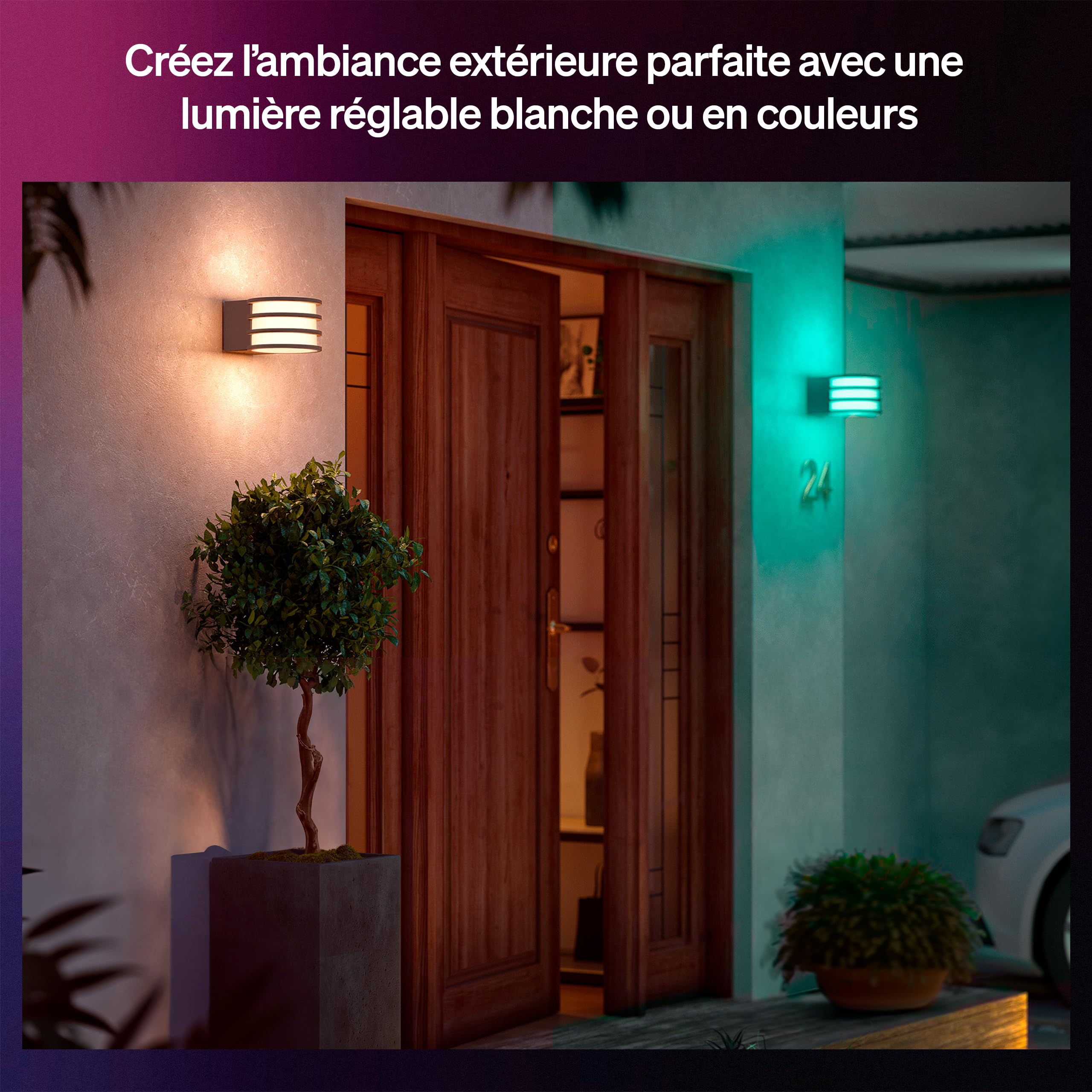 Philips Hue Lucca Applique Extérieur, Lumière Blanche et Multicolore Personnalisable, Vive 1100 lm, Ampoule A60 Incluse, Luminosité Variable, IP44 Résiste aux Intempéries, Compatible Matter, Zigbee