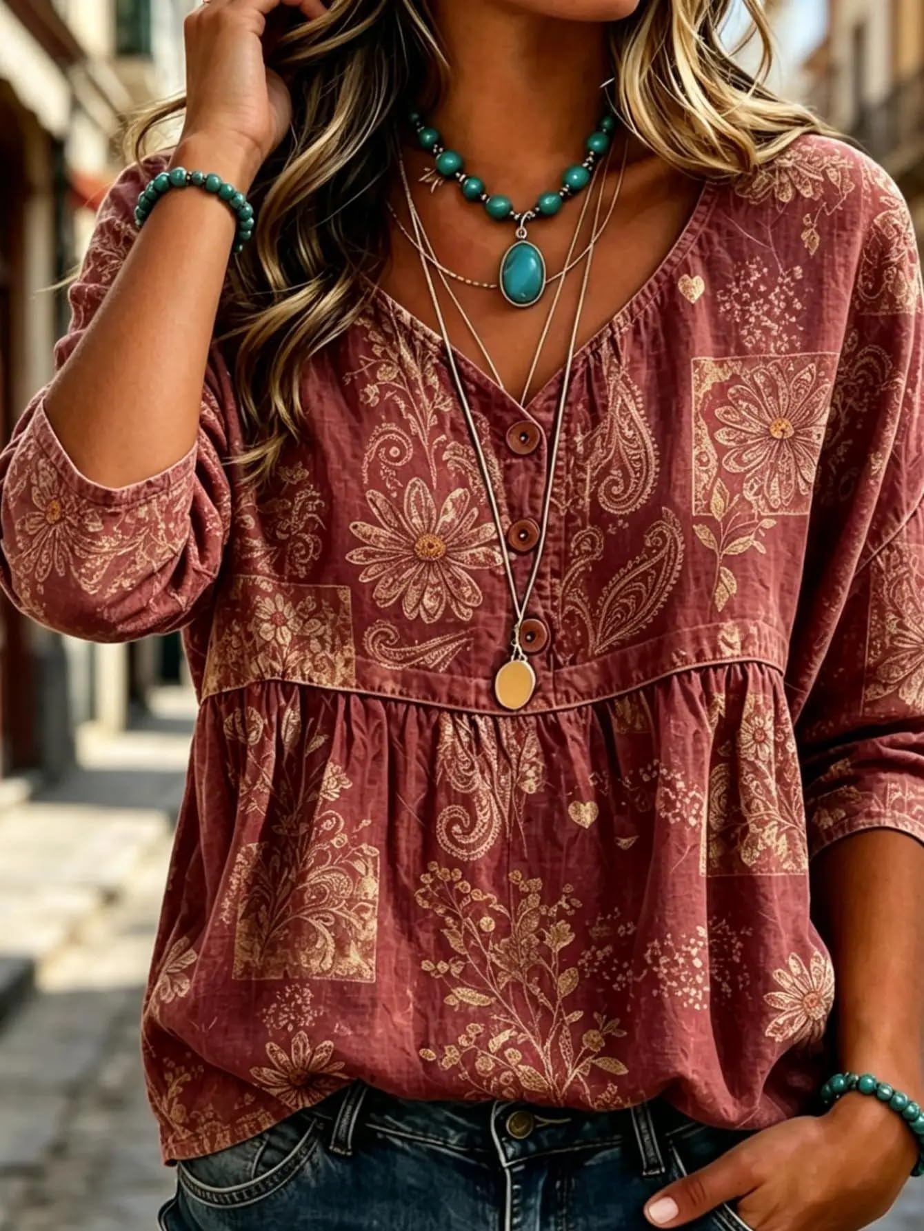 Blusas Mujer Verano Blusa Mujer Cuello En V Botón Parcial Fruncido