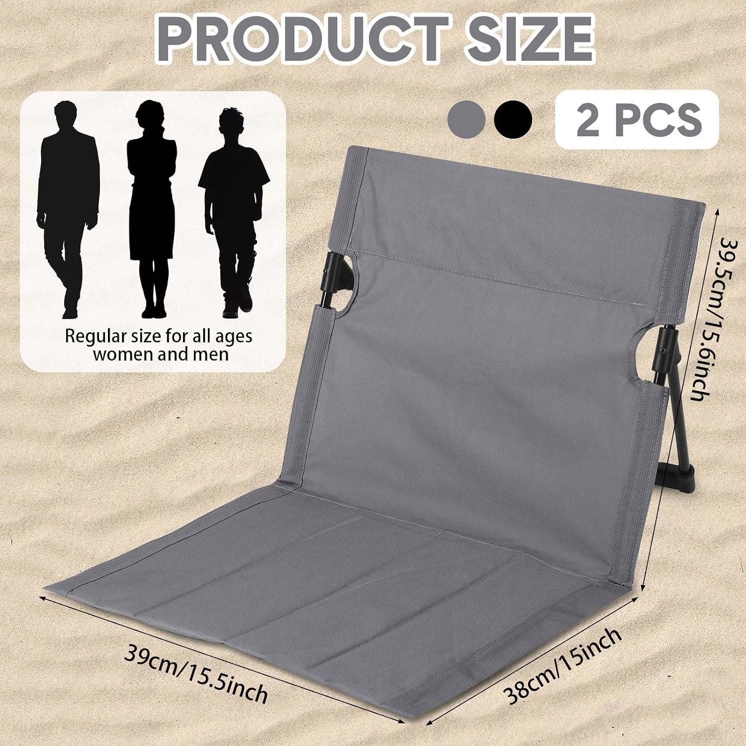 AceOrbit 2 Pcs Foldable Floor Backrest Chair Portable Camping Chair with Storage Bag Lightweight Lazy Seat for Indoor Outdoor Bed Ground Park Lawn Concerts Beach Hiking(Black & Gray,15.5 in)