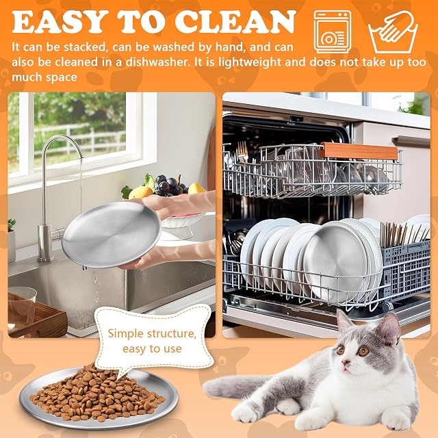 Foto 6 de 7 de 6 Cuencos para Gatos Planos de Acero Inoxidable: 17 Cm, con Base Antideslizante, Comedero para Gatos