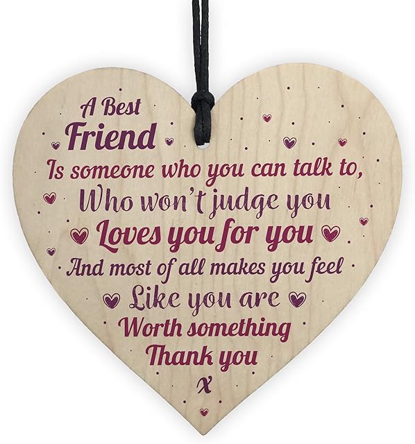 RED OCEAN Thank You Gift For Best FRIEND Wooden Heart Christmas Friendship Gift Birthday Plaque