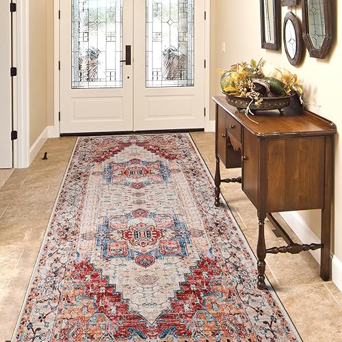 Miniatura 2 de YJ.GWL Alfombra bohemia de 2 x 6 pulgadas, alfombra persa lavable para pasillo, antideslizante, para entrada, lavandería, no se desprende, alfombra