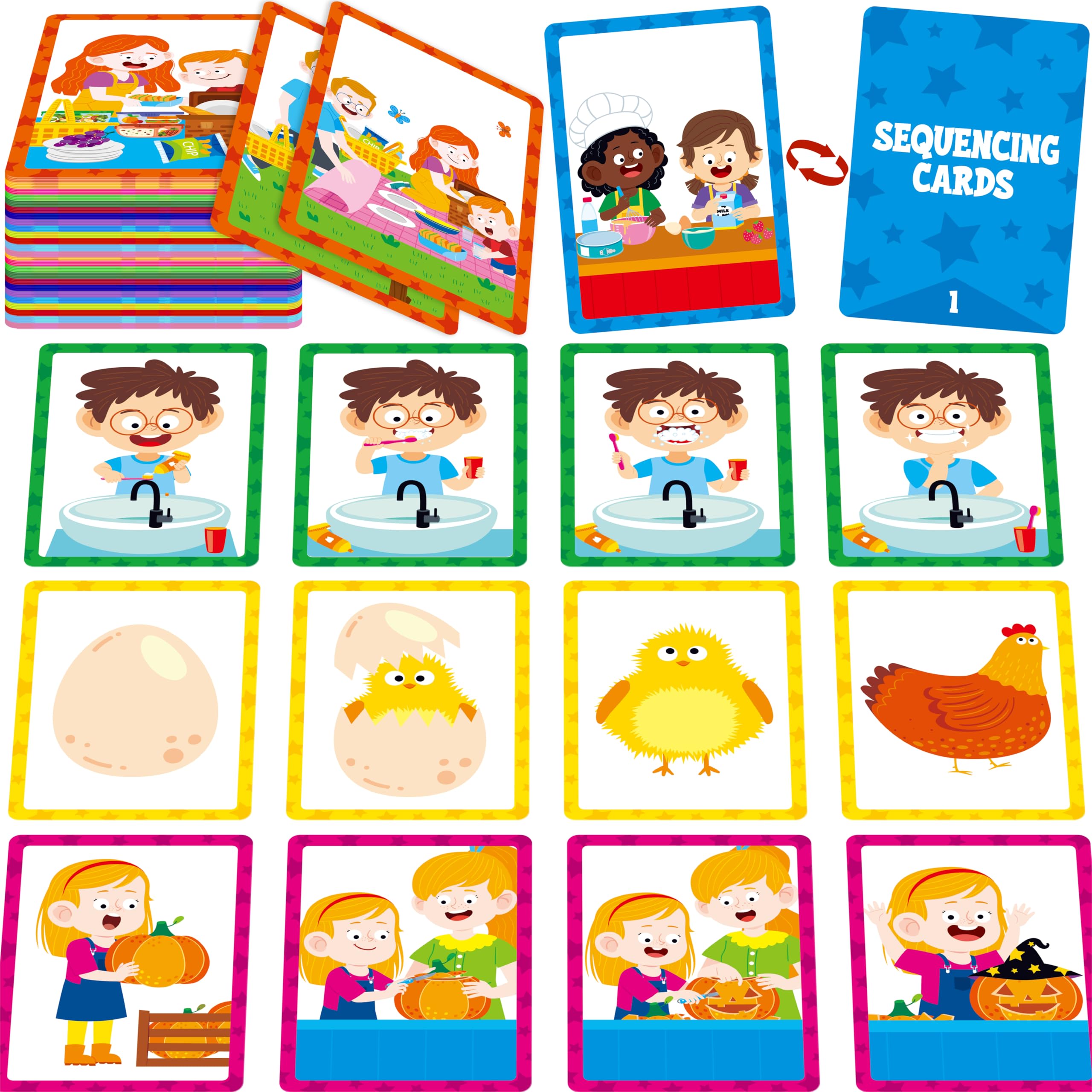 4-Scene Sequencing Cards, 72 Sequence Card Game for Preschool, Kids Learning Order and Logic, Speech Therapy Materials for Autism, Early Learning Activity-Storytelling, Social Skills,Sentence Building