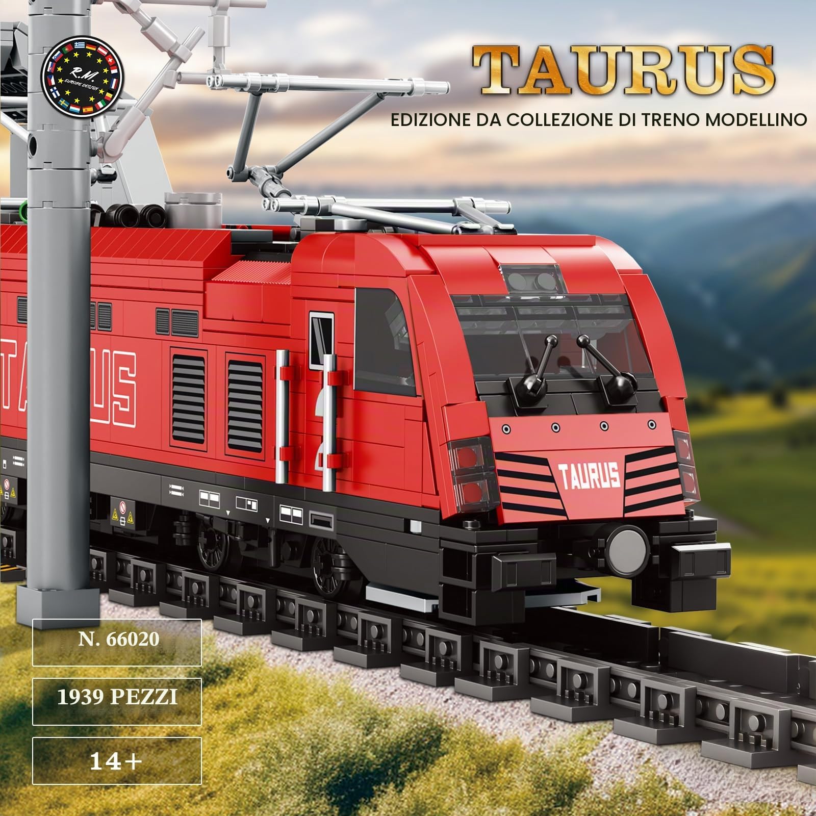Reobrix 66020: Set treno elettrico retrò + auto d'epoca (1939pz). Modello MOC con base, perfetto per collezionisti e arredamento appassionati di treni e camion.