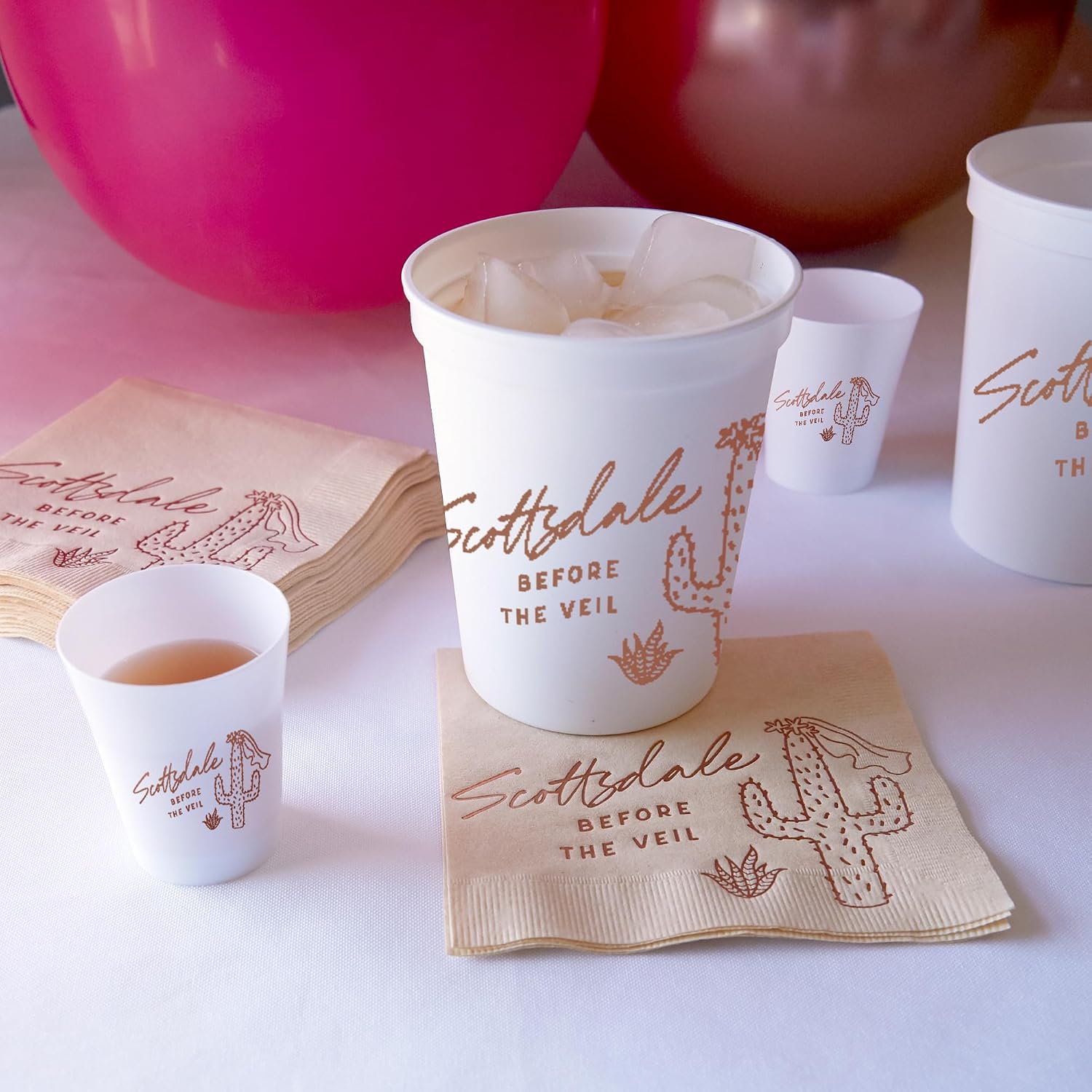 For Your Party “Scottsdale Before the Veil” Stadium Cups – 16 oz Reusable Plastic Party Cups in White & Copper, Set of 12 for Bachelorette, Bridal Shower & Weekend Getaway Decor