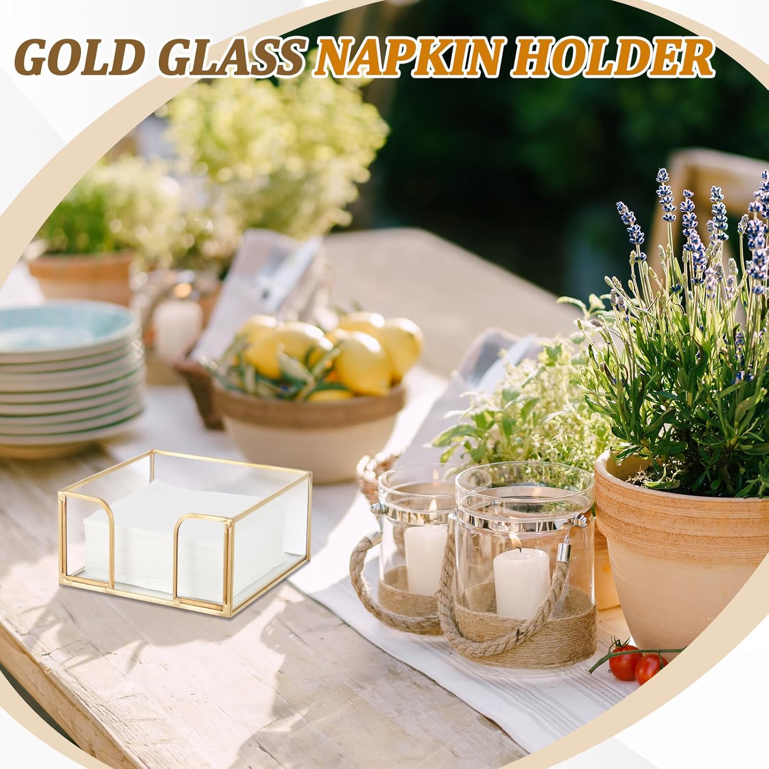 LemonRoad 4 Pcs Square Gold Napkin Holder for Table 5.7 x 5.7 Inch Decorative Cocktail Napkin Holder Glass Flat Paper Basket for Kitchen Dining Buffet Bar Counter Wedding Party Restaurant Bar Hotel