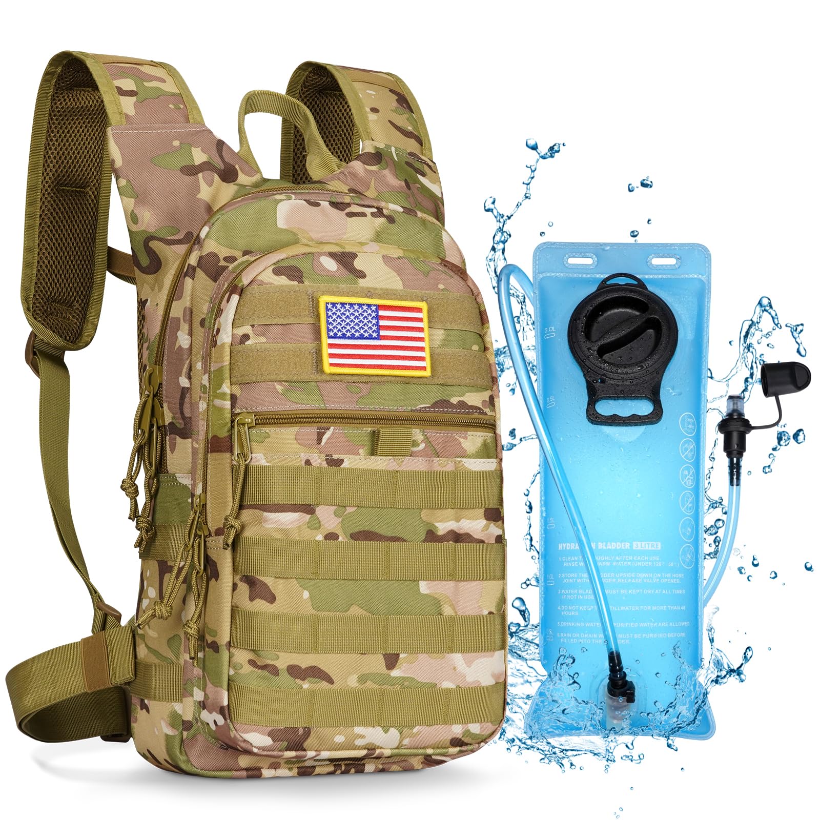 CVLIFETactical Hydration Backpack with 3L TPU Water Bladder, Molle Lightweight Large Capacity Water Backpacks for Men Women