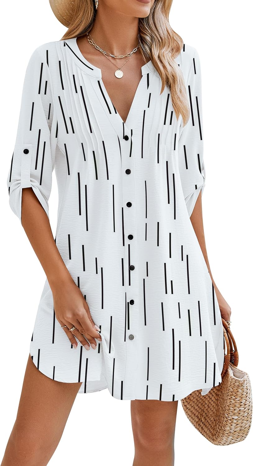 BMJL Women Beach Cover Ups V Neck Button Down Swimsuit Coverup Swimwear Bathing Suit Cover Up 2026