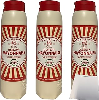 Feinkost Popp Delikatess Mayonnaise 80% Pflanzenöl 3er Pack (3x650ml Tube) + usy Block