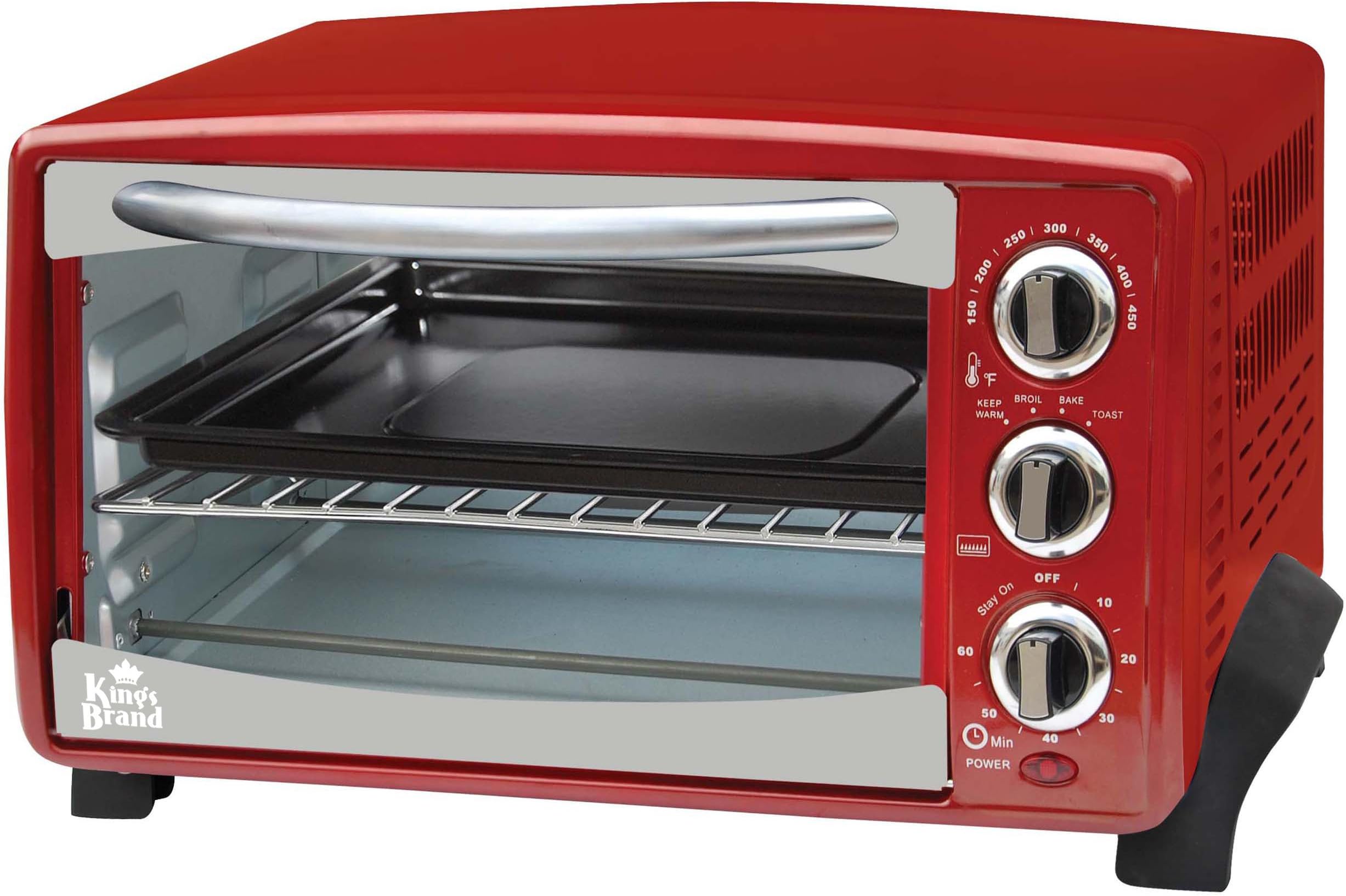 Kings Brand Red 6-Slice Toaster Oven- Toasts Bakes Broils Grills Roasts & Warming Oven