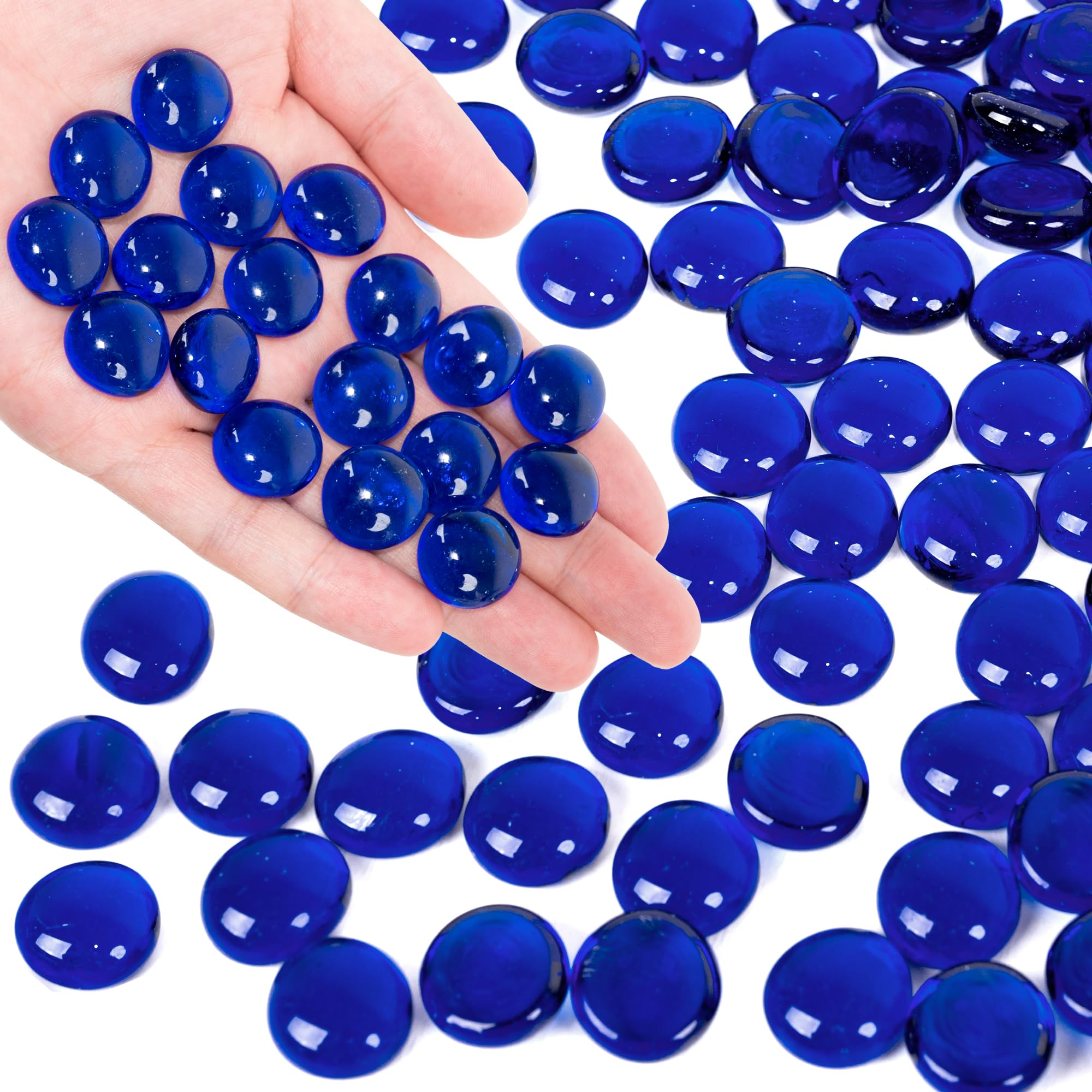 Foncomy Blue Flat Glass Marbles, 500g Transparent Vase Filler Pebbles Gems, Decorative Glass Beads for Vases, Table Scatter, Crafts, Floral, Mancala Stones, Centerpieces, Aquarium Rocks for Fish Tank