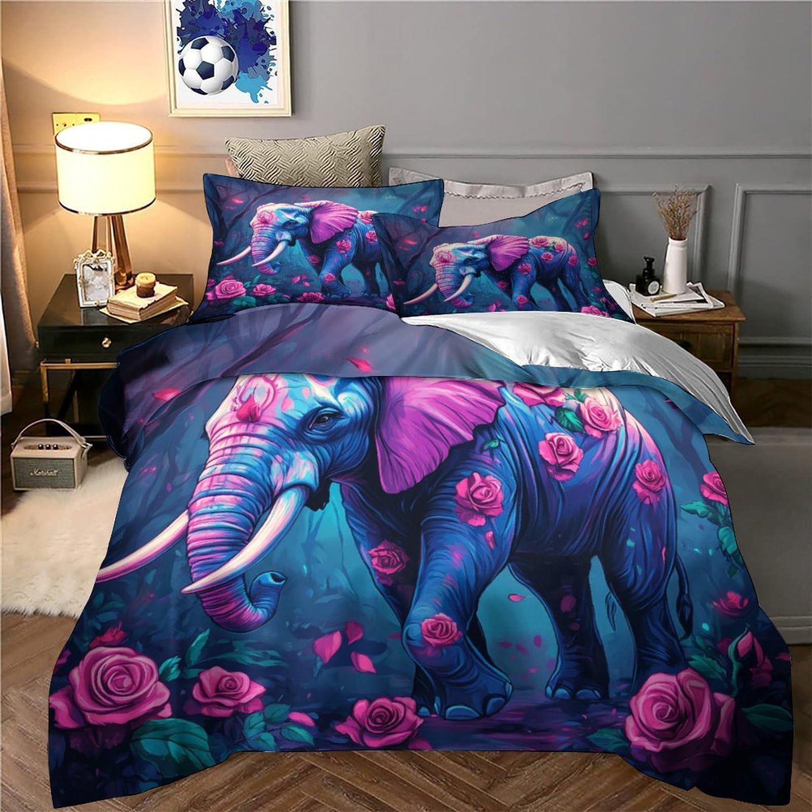 elefante di fantasia Impressione 3D 3 pz cover piumone arte fantasy colorata fodera per edredone microfibra ipoallergenica antiacari per bambini ragazzi uomini King（220x240cm）