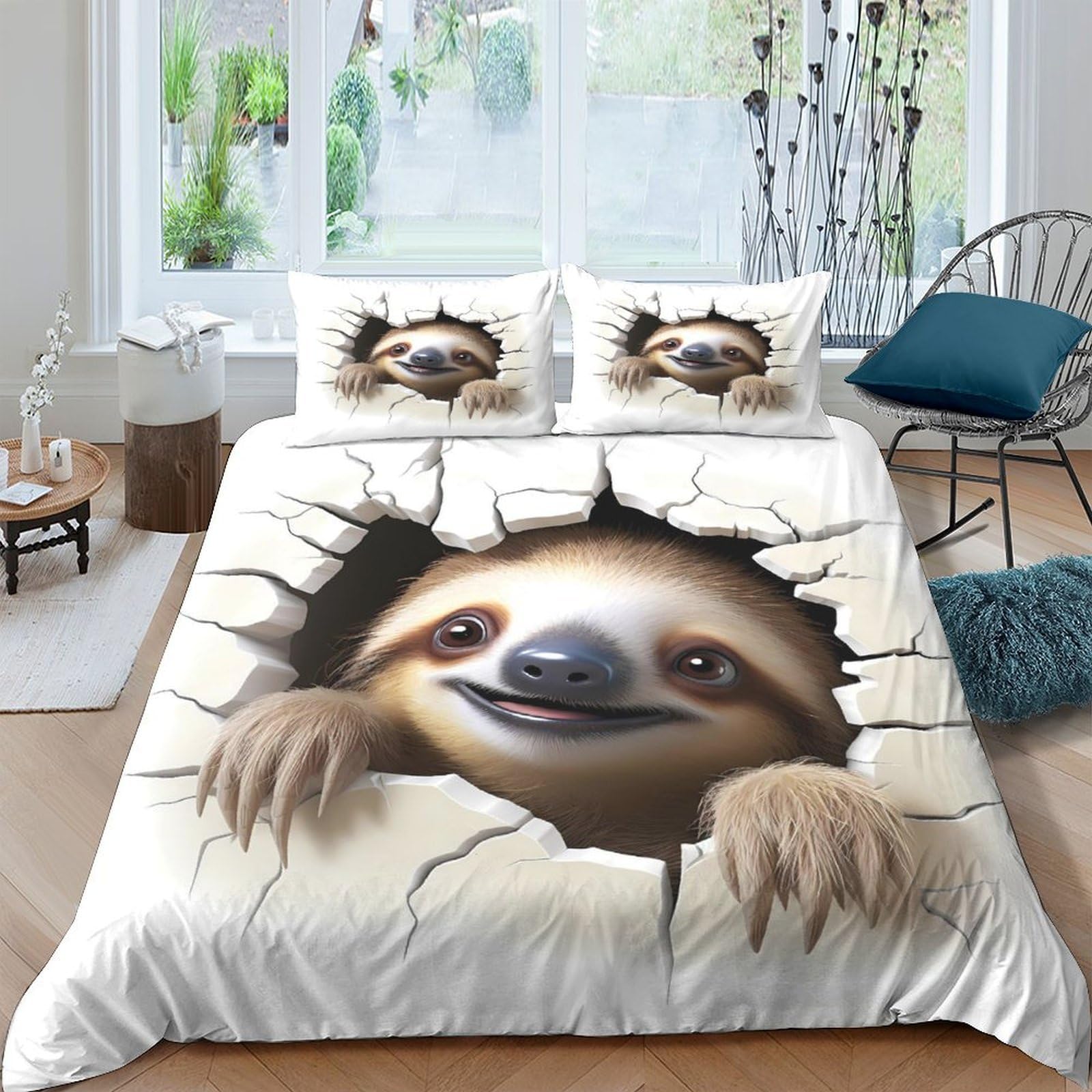 Ctjqhvkz Style-5 3D Printed Cartoon Sloth Fitted Sheet Microfiber Soft Animal Wall Break Mattress Cover For Bedroom Dorm Decor Single（135X200cm）