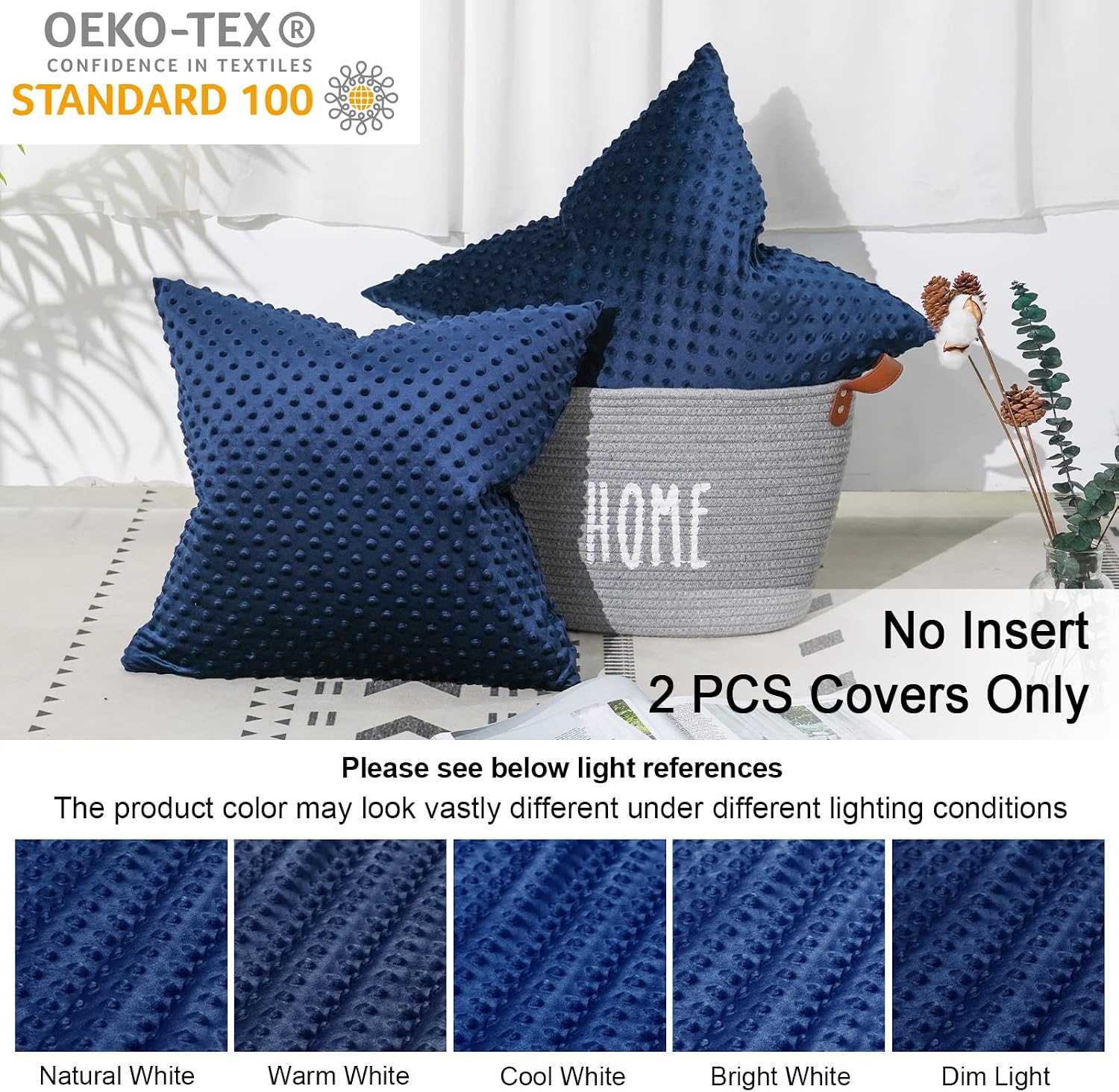 PHF Minky Dot Throw Pillow Cover 20"x 20", 2 Pack Soft Cozy Minky Bubble Real Velvet Cushion Cover, No Insert, Home Decorative Pillow Square Pillowcase Shell for Couch Sofa Bed, Navy Blue