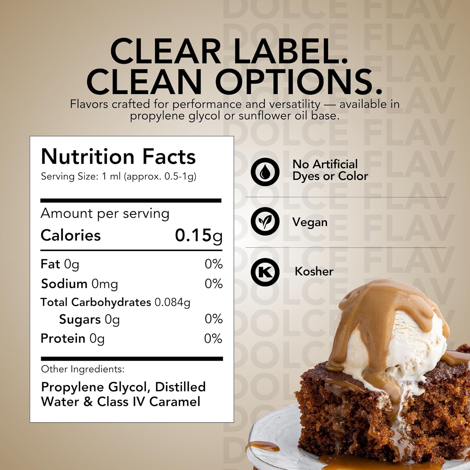 Dolce Flav Natural Brown Food Coloring – 2 oz Liquid Color from Class IV Caramel with Graduated Dropper | Water-Soluble | For Baking, Beverages & Sauces | Kosher | Made in USA - Image 2