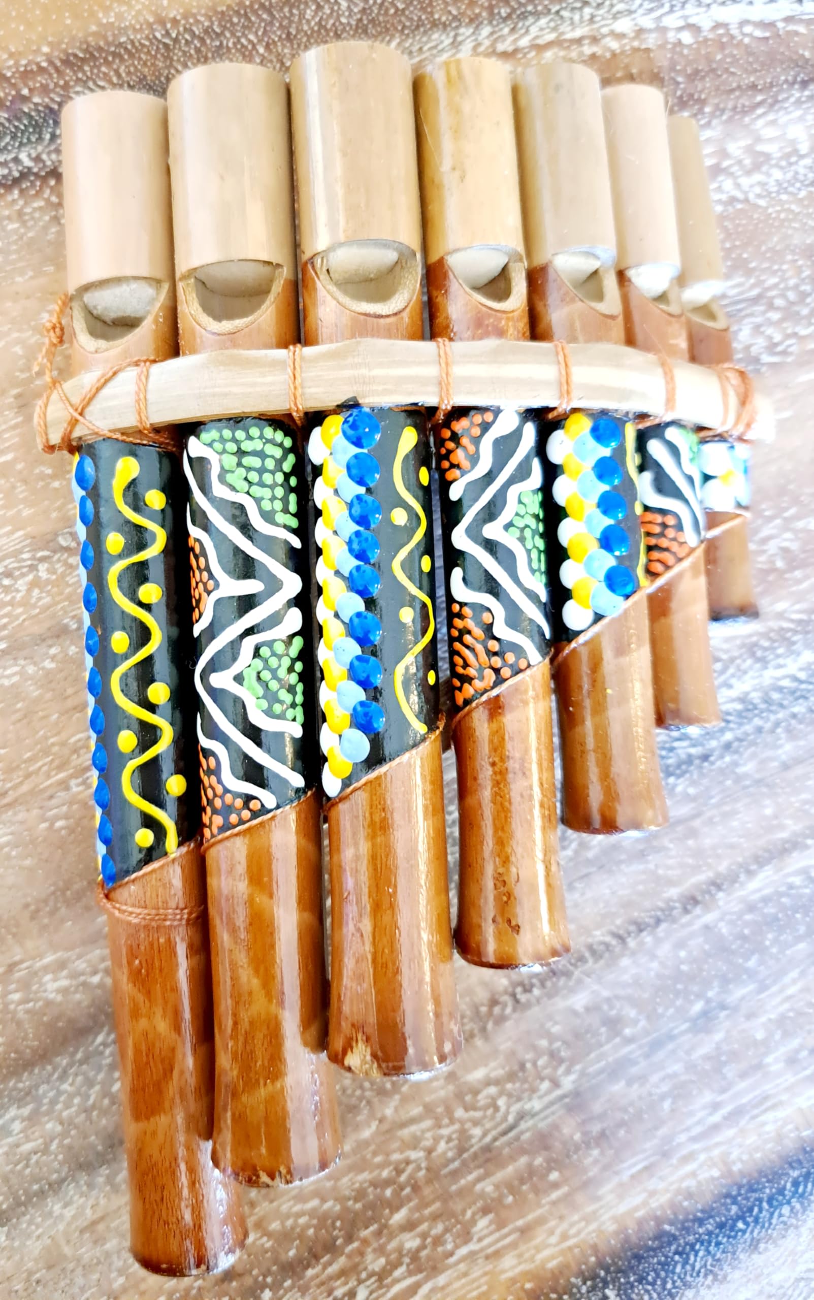 Flûte de pan en bambou Instrument de musique bois Artisanale 7 tubes peinte