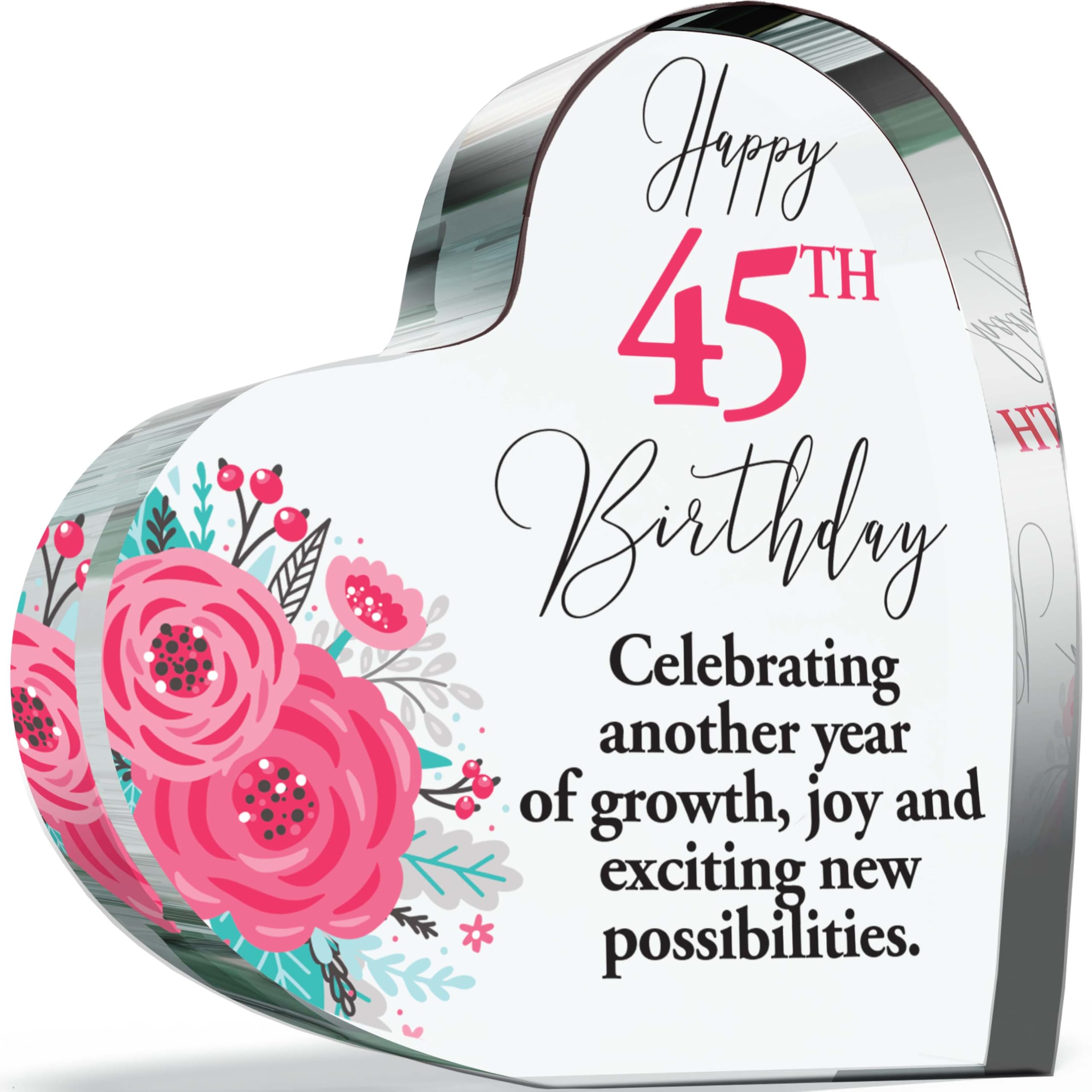 45th Birthday Gifts for Women - New Possibilities - Acrylic Heart Plaque Keepsake Gift for 45 Year Old Woman Her, 100mm x 100mm Present For Family Best Friends Bestie Gifts