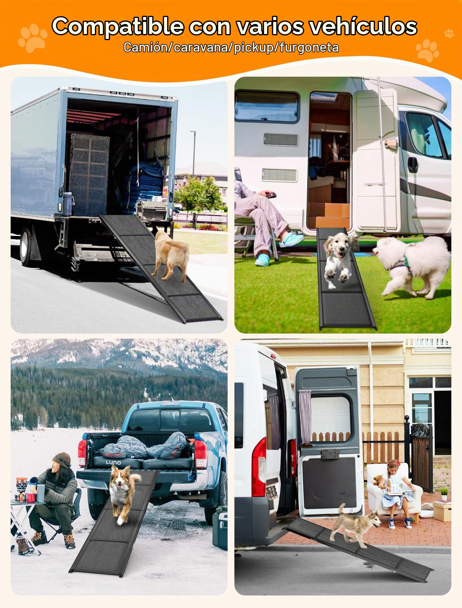 Rampa Plegable para Perros, soporta hasta 113 kg, rampa portátil para Mascotas para SUV, Camiones y escaleras al Aire Libre, portátil y Duradera, para Perros Grandes de hasta 113 kg