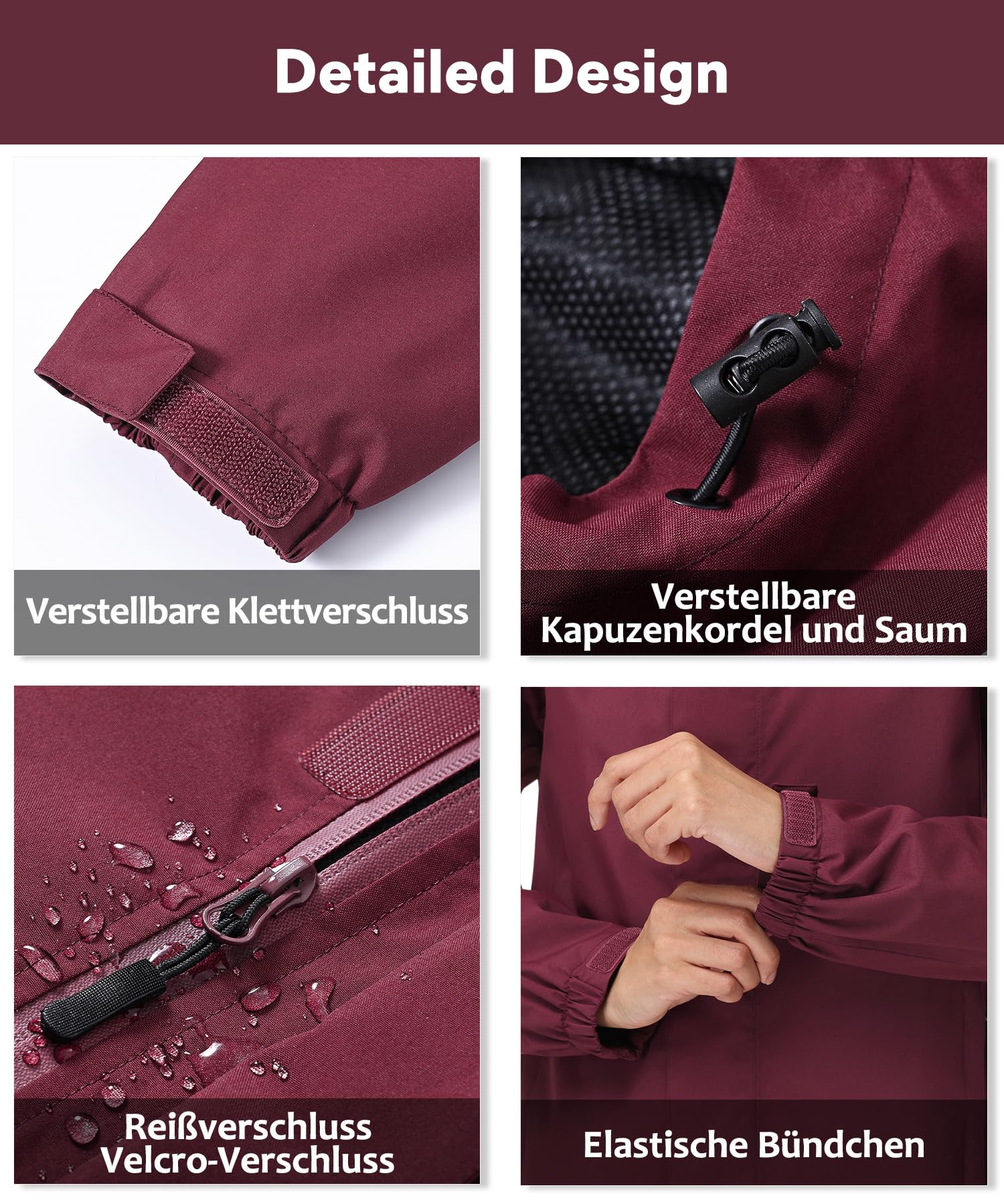 Huayuzh Chaqueta softshell para mujer, resistente al agua, transpirable, chaqueta de entretiempo, chaqueta cortavientos, chaqueta de lluvia, chaqueta de senderismo, senderismo, correr, rojo oscuro, S