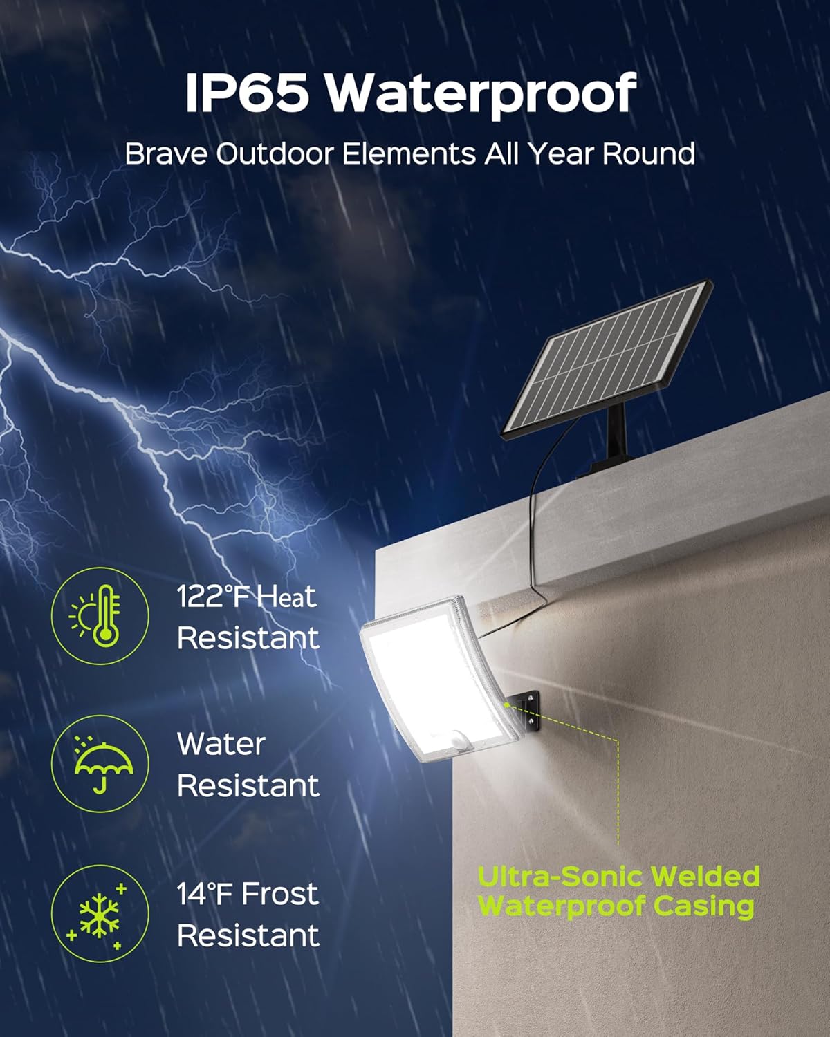 JACKYLED Solar Lights Outdoor Waterproof 80% Brighter Light, Motion Sensor Security Light with 16.4ft Cord, Dusk to Dawn Solar Powered Flood Lights for Patio, Yard, Garage, 1-Pack