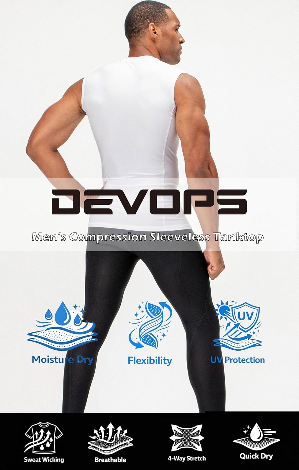 DEVOPS 3 Pack Men's Compression Shirts Sleeveless Workout Tank Top Baselayer for Gym Training, Running, Moisture Wicking