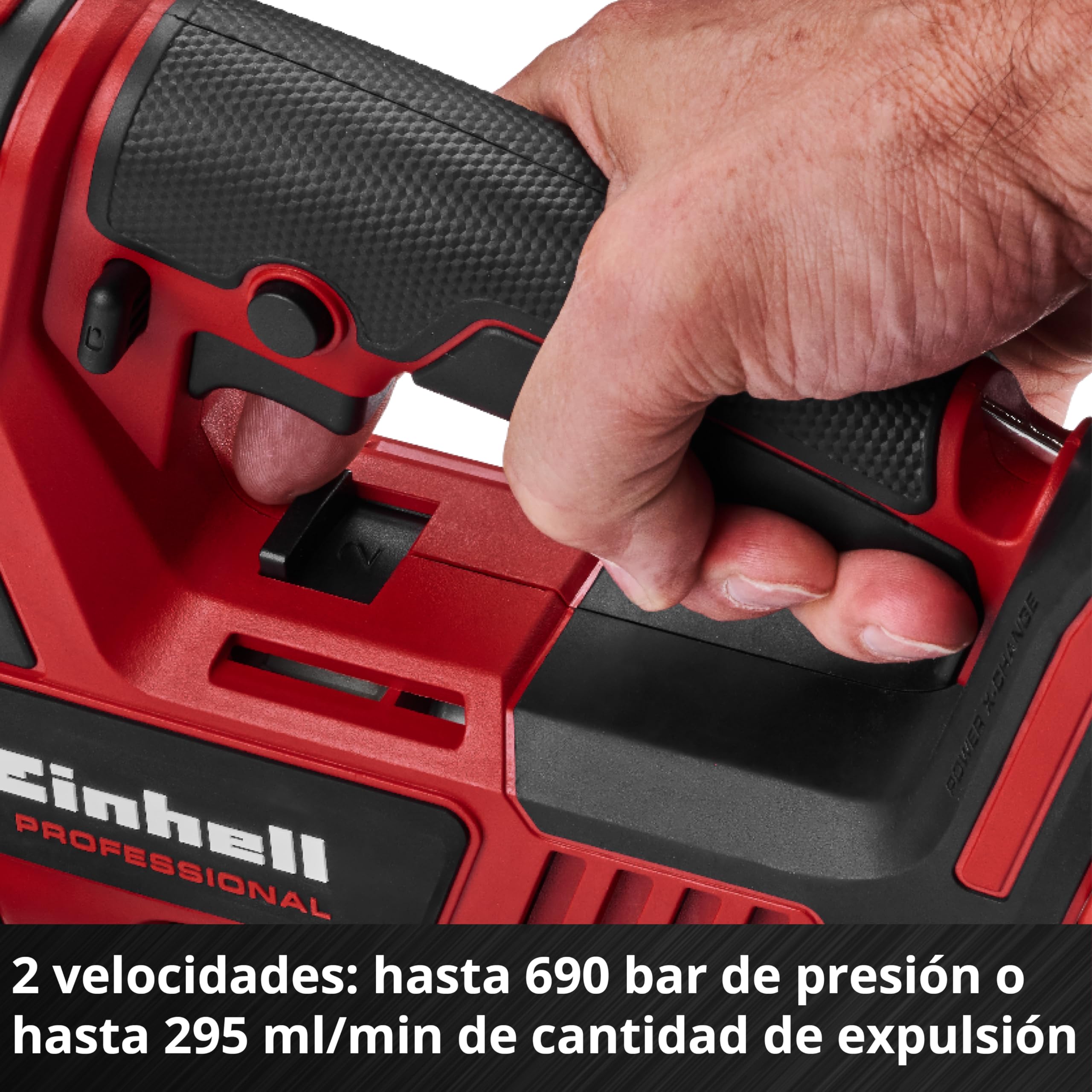 Einhell Professional pistola de engrasar con batería TP-GR 18/690 Li - Solo Power X-Change (18 V, máx. 690 bar/10000 psi, máx. 295 ml/min de presión, regulación de la cantidad de grasa, 2 velocidades)