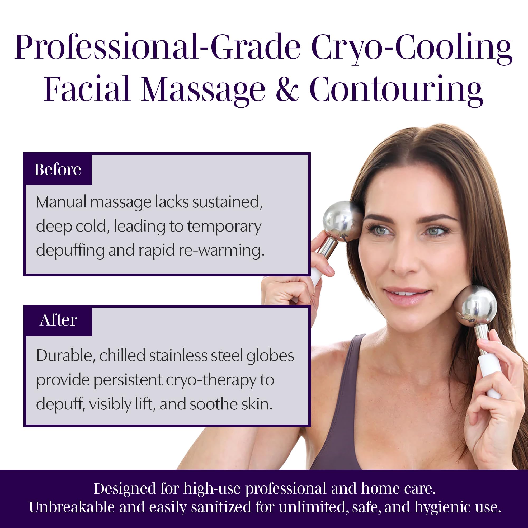 Saian Ice Globes Facial Roller for Face and Eyes, Stainless Steel Cryo Tool