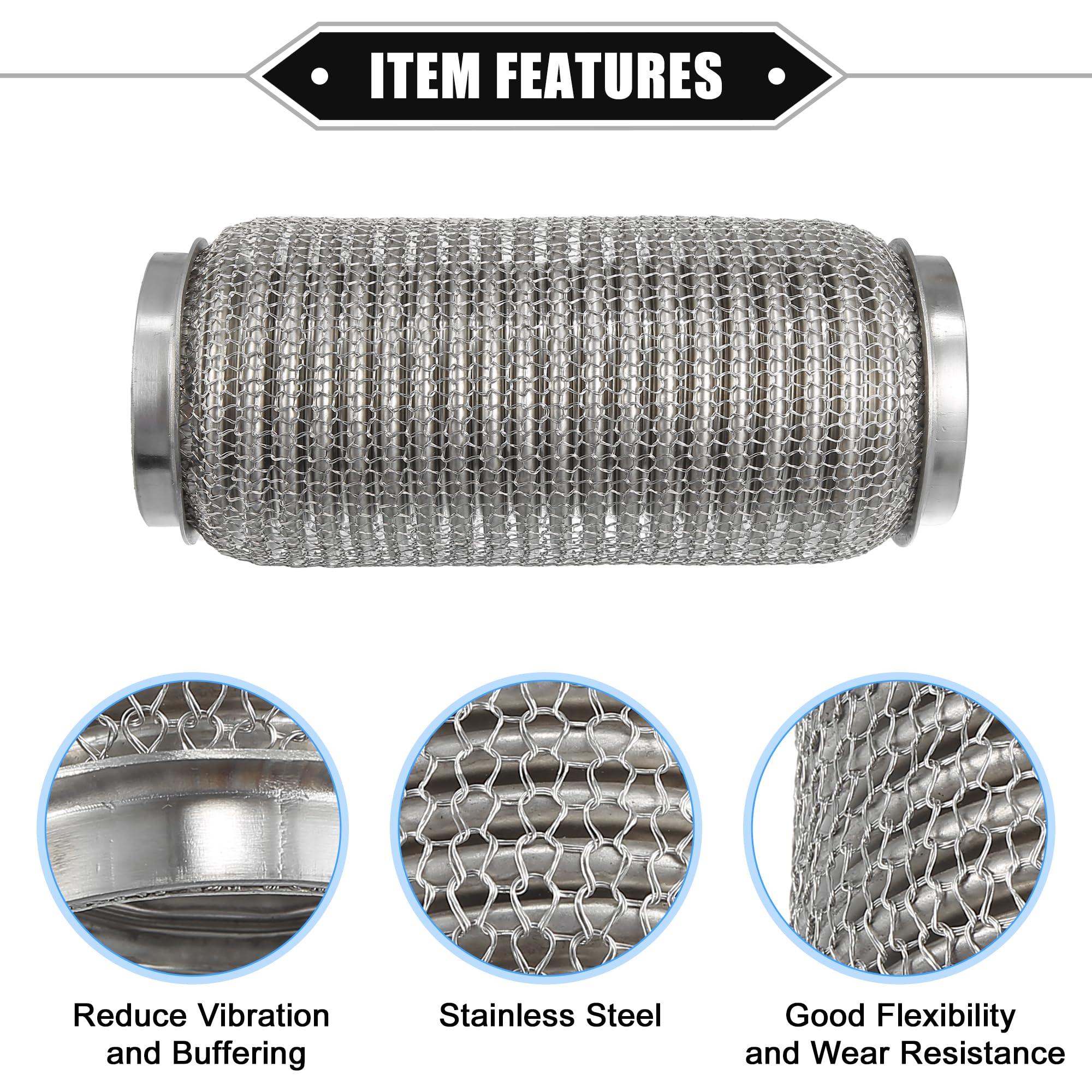 A ABSOPRO Tuyau Flexible Échappement 1pc Pour Voitures Camions Acier Inox