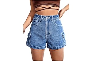 Dad Shorts Women Denim: Straight Leg Flap Pocket Jean Shorts